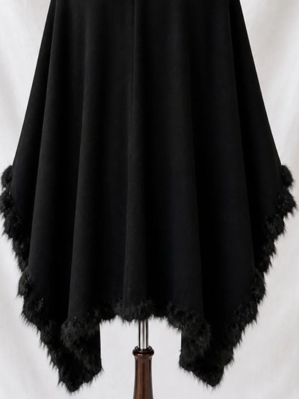 Chico's Black Faux Fur Trim Cashmere Blend Cocoon Wrap Pom Pom EUC OS